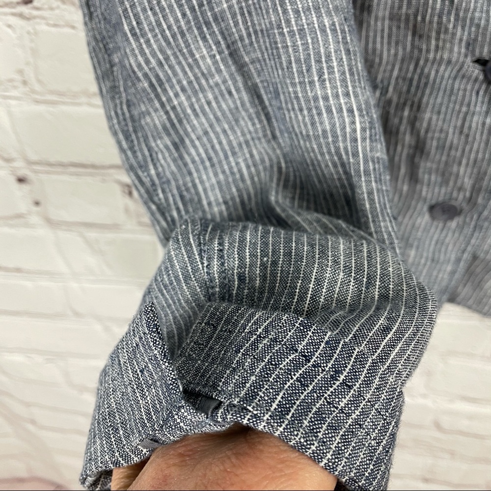 Eileen Fisher chambray railroad Linen Blazer - Picture 9 of 11